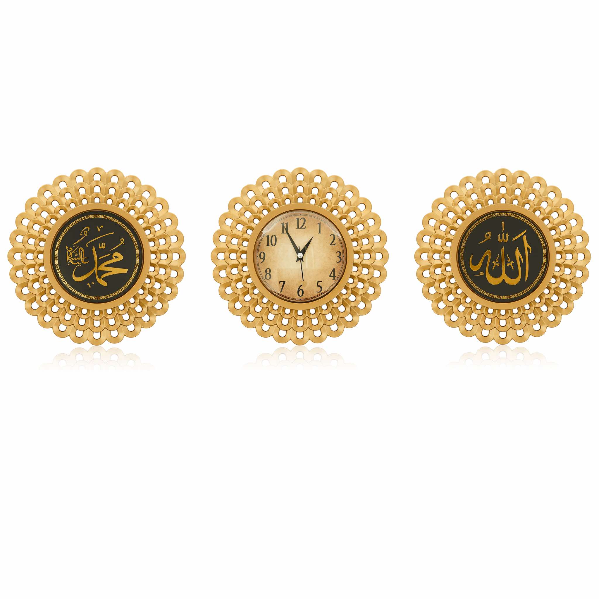 3 Piece Allah and Muhammad S.A.W. Silver Wall Clock - Image 10