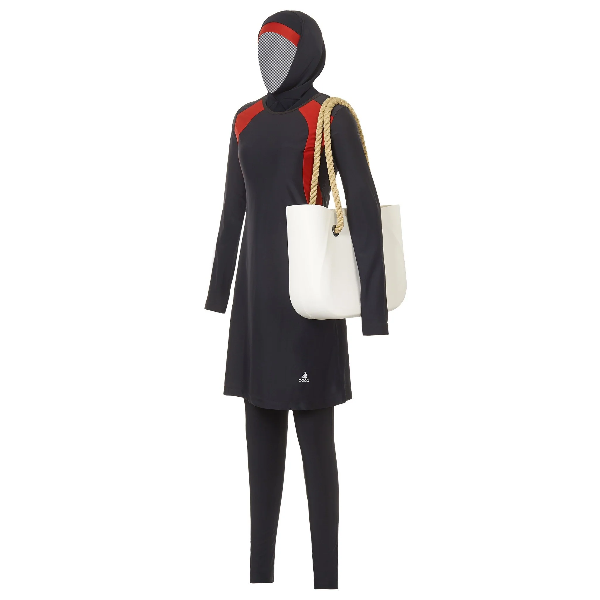 Black and Red Striped Burkini Swimwear - Image 3