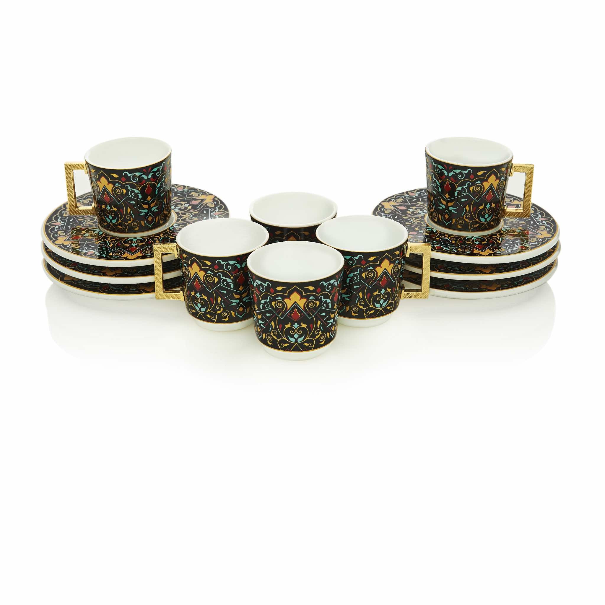 Black Floral Patterned Turkish Coffee Set - Image 3