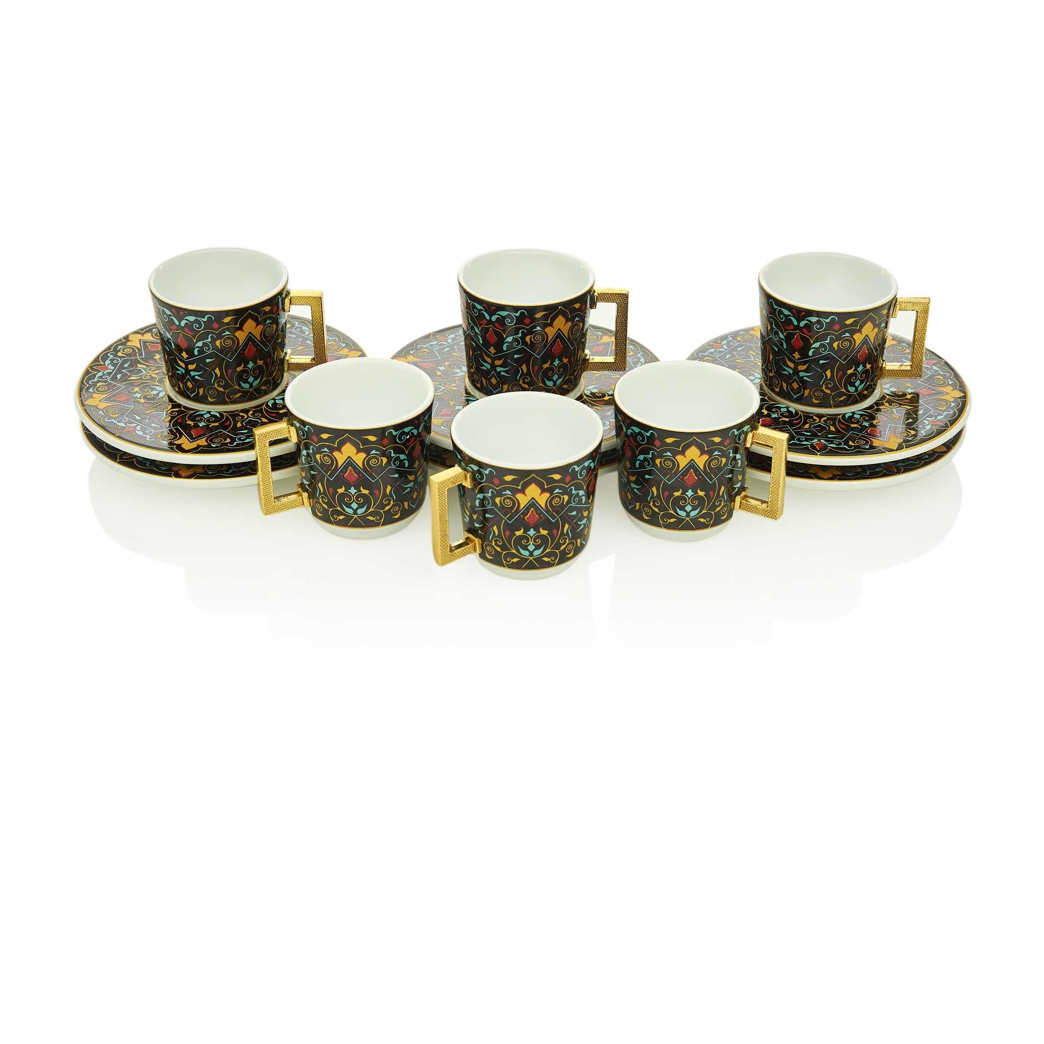 Black Floral Patterned Turkish Coffee Set - Image 4