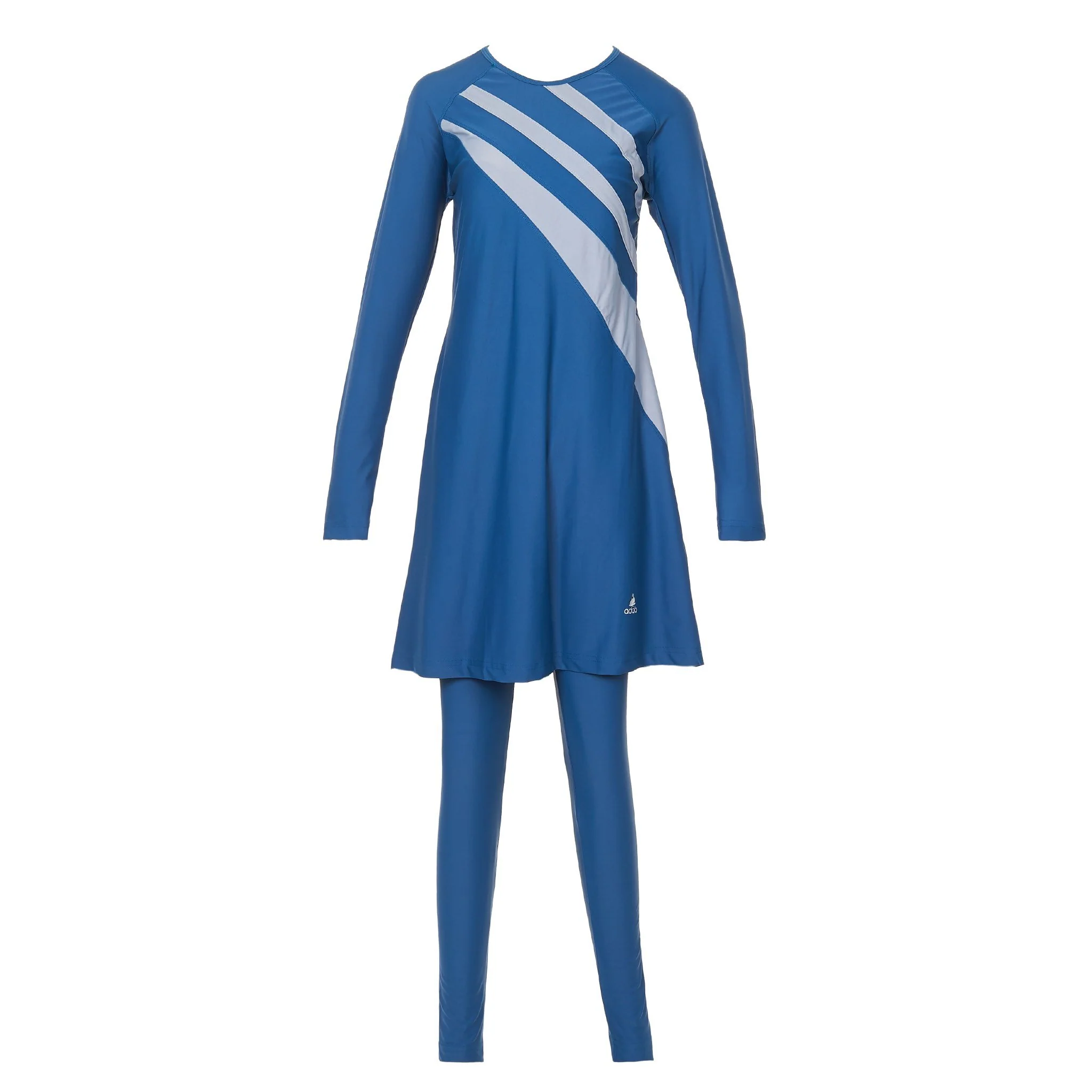 Blue and Grey Striped Burkini Swimwear - Image 7