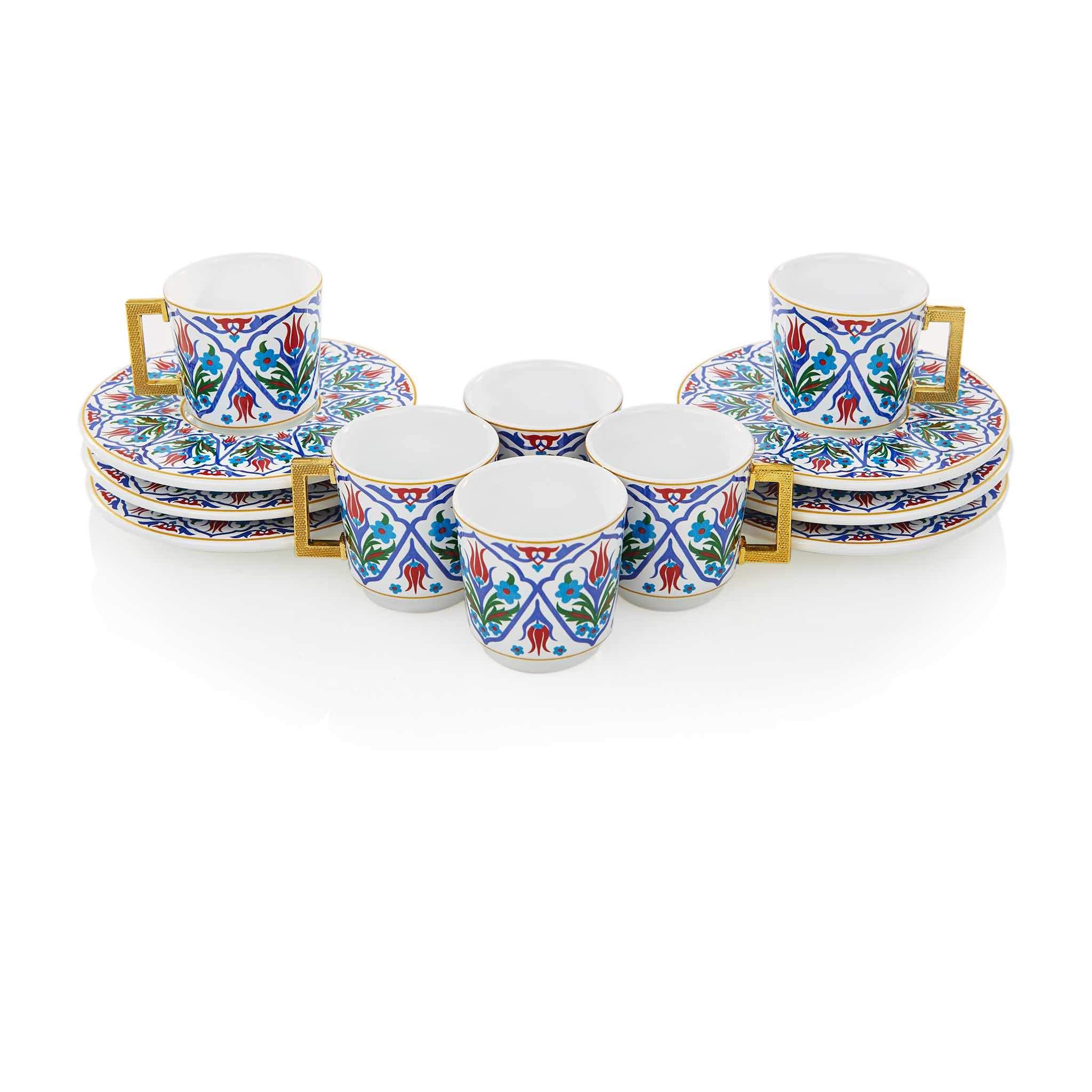Blue Floral Patterned Turkish Coffee Set - Image 3