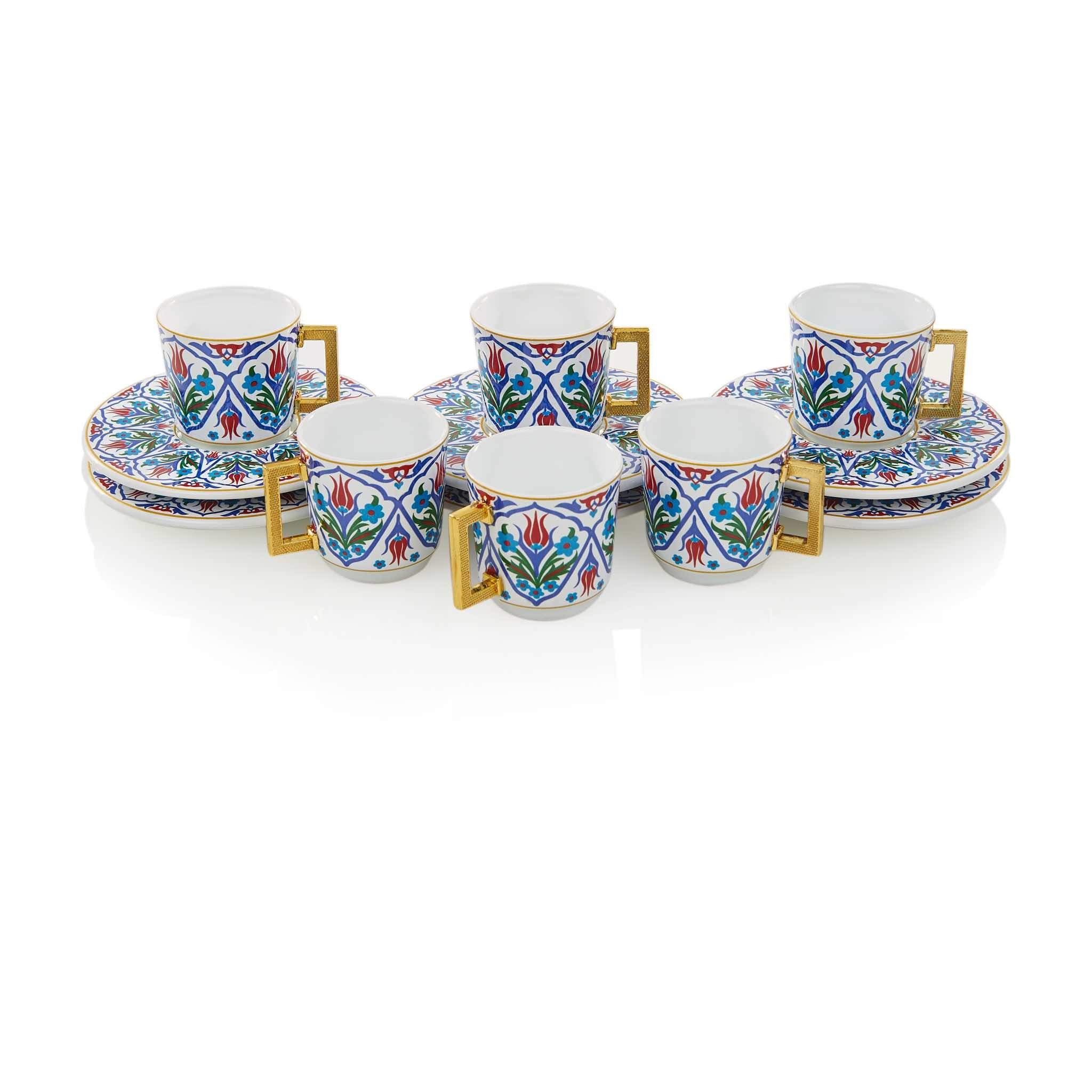 Blue Floral Patterned Turkish Coffee Set - Image 4
