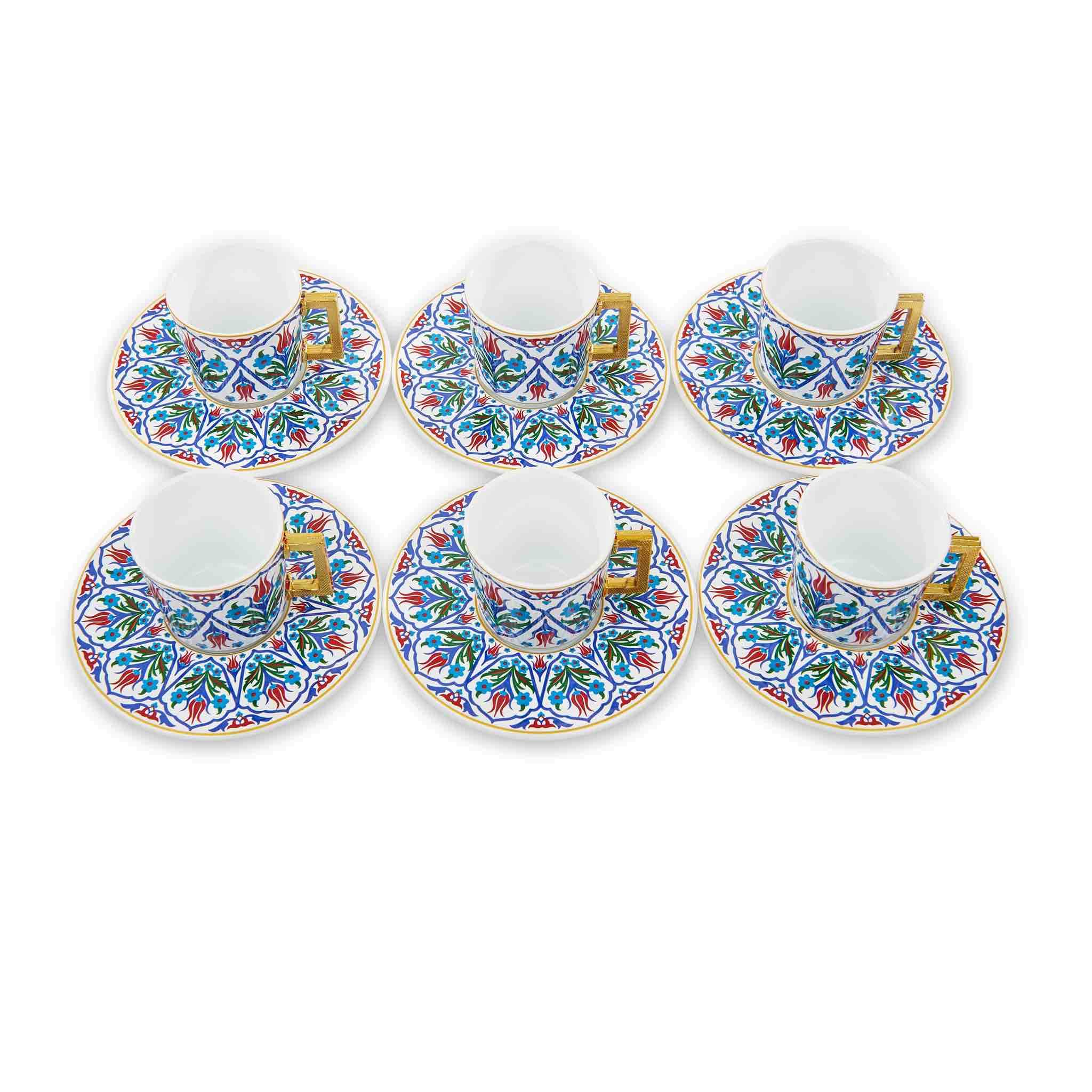 Blue Floral Patterned Turkish Coffee Set - Image 5