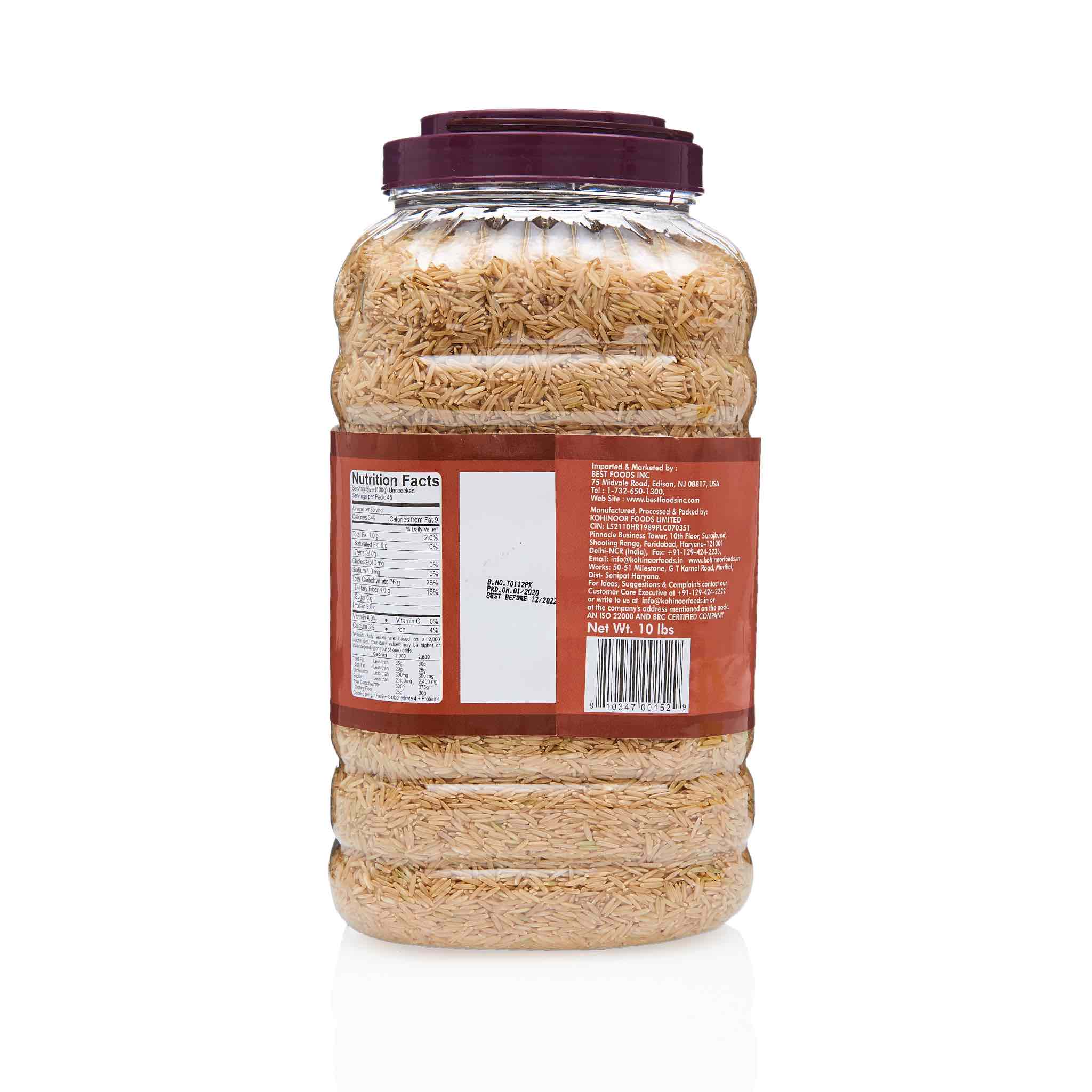 Kohinoor Brown Basmati Rice - 10 lb Jar - Image 2