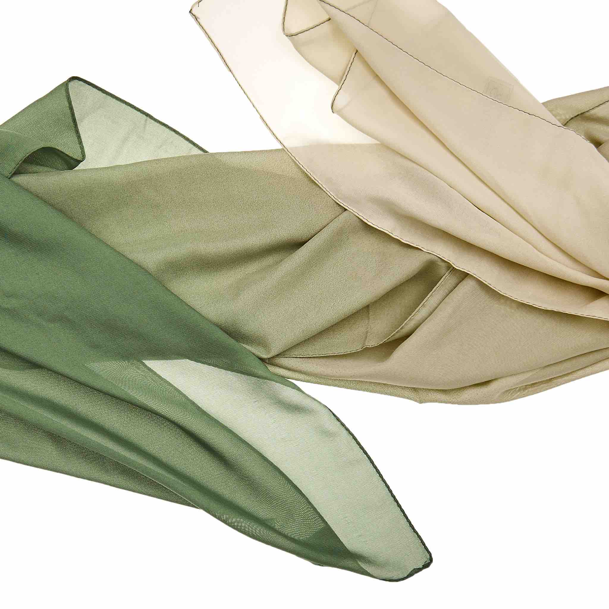 Multi Color Silk Hijab - Green & Spanish White - Image 2