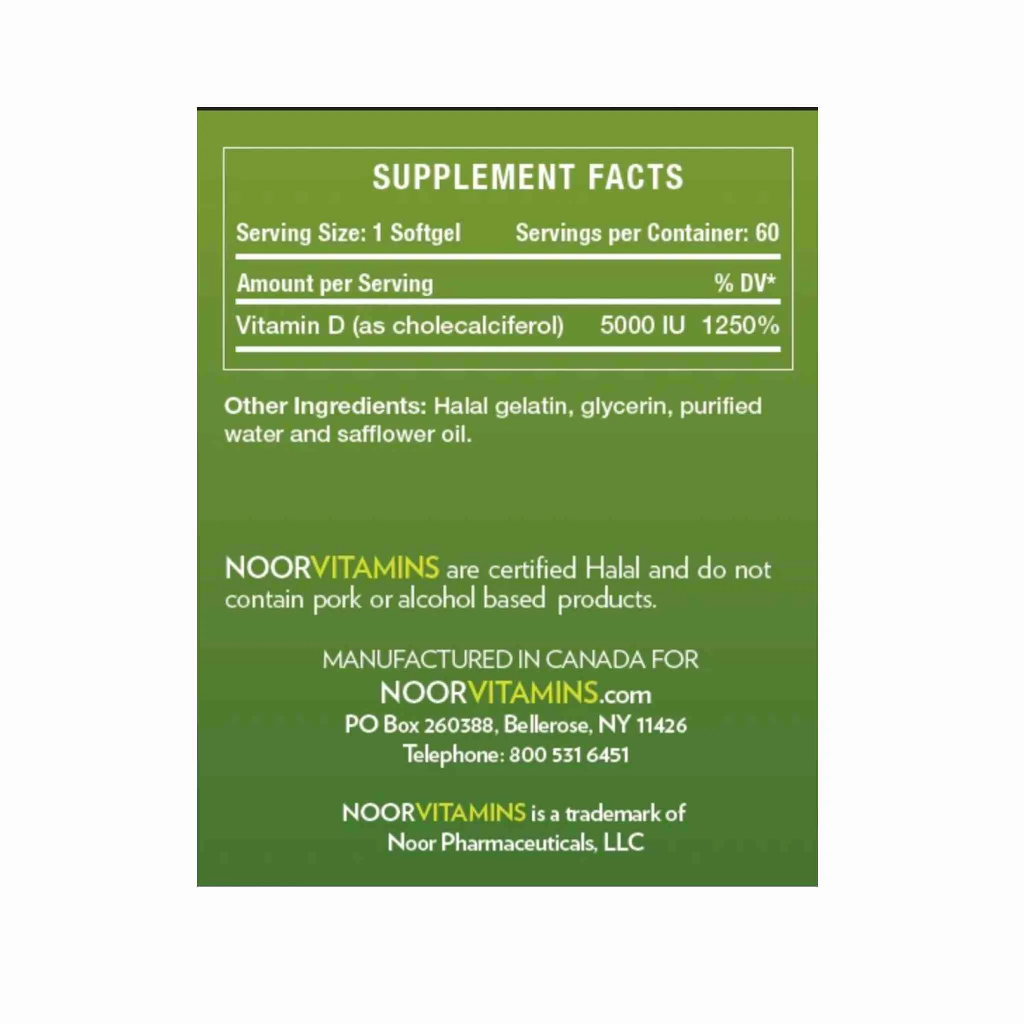 NoorVitamins Halal Vitamin D3 5000 I.U. - Image 3