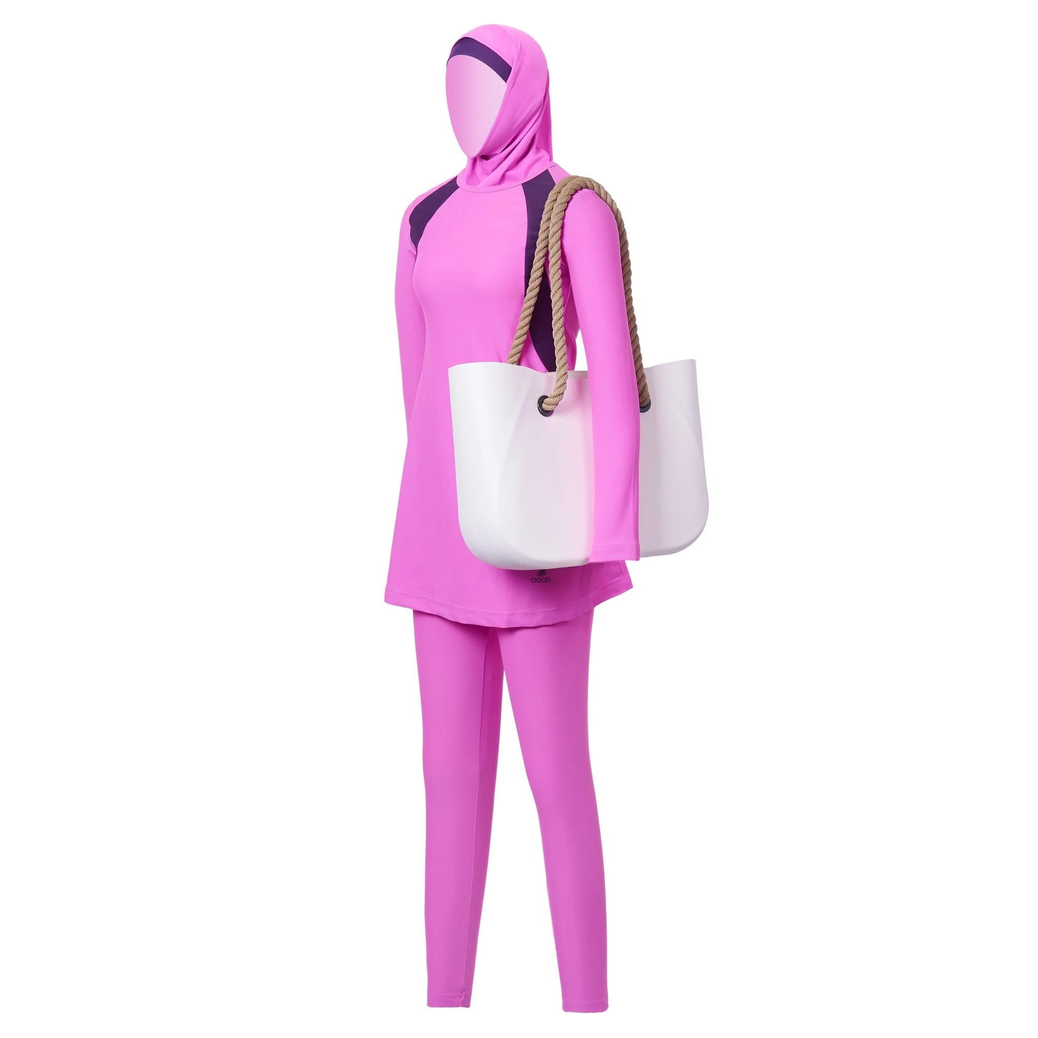 Pink and Purple Striped Burkini Swimwear - Image 3