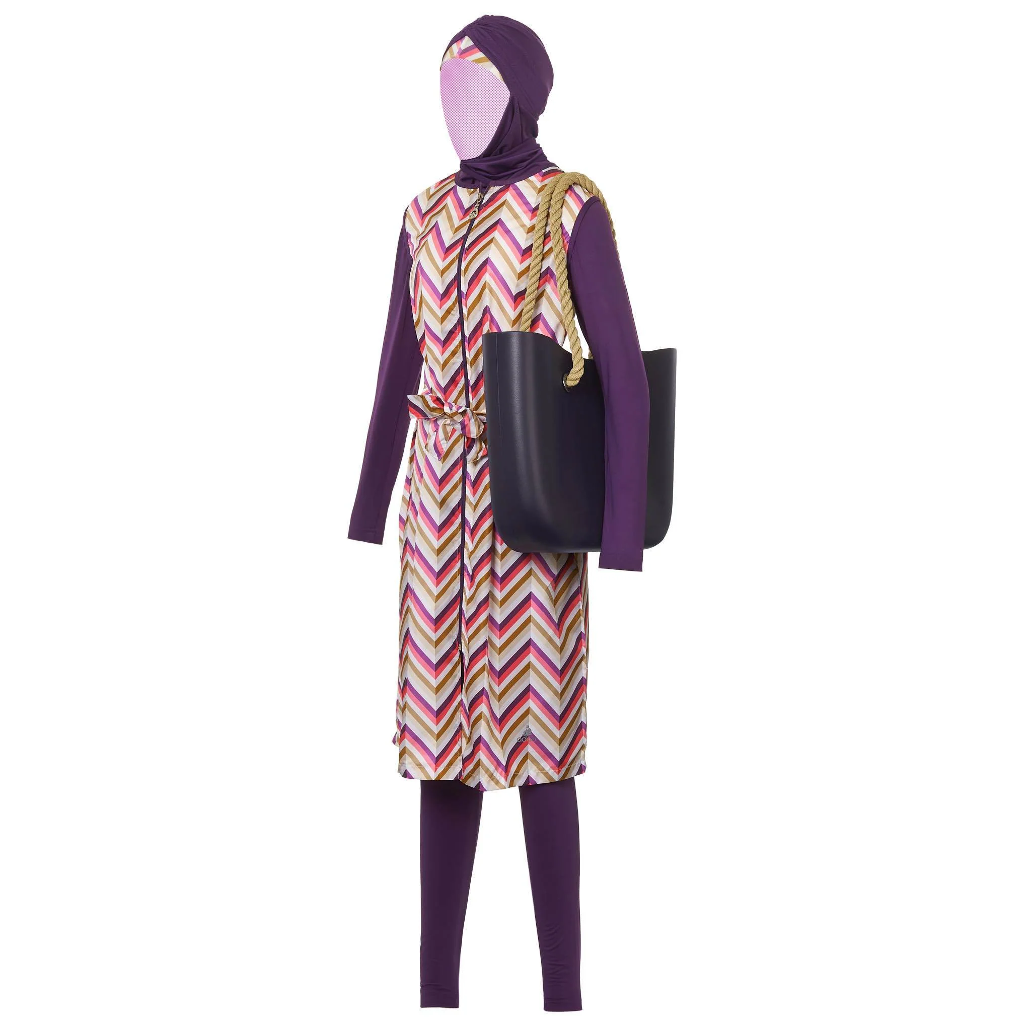 Purple Striped Burkini Swimwear - Image 3