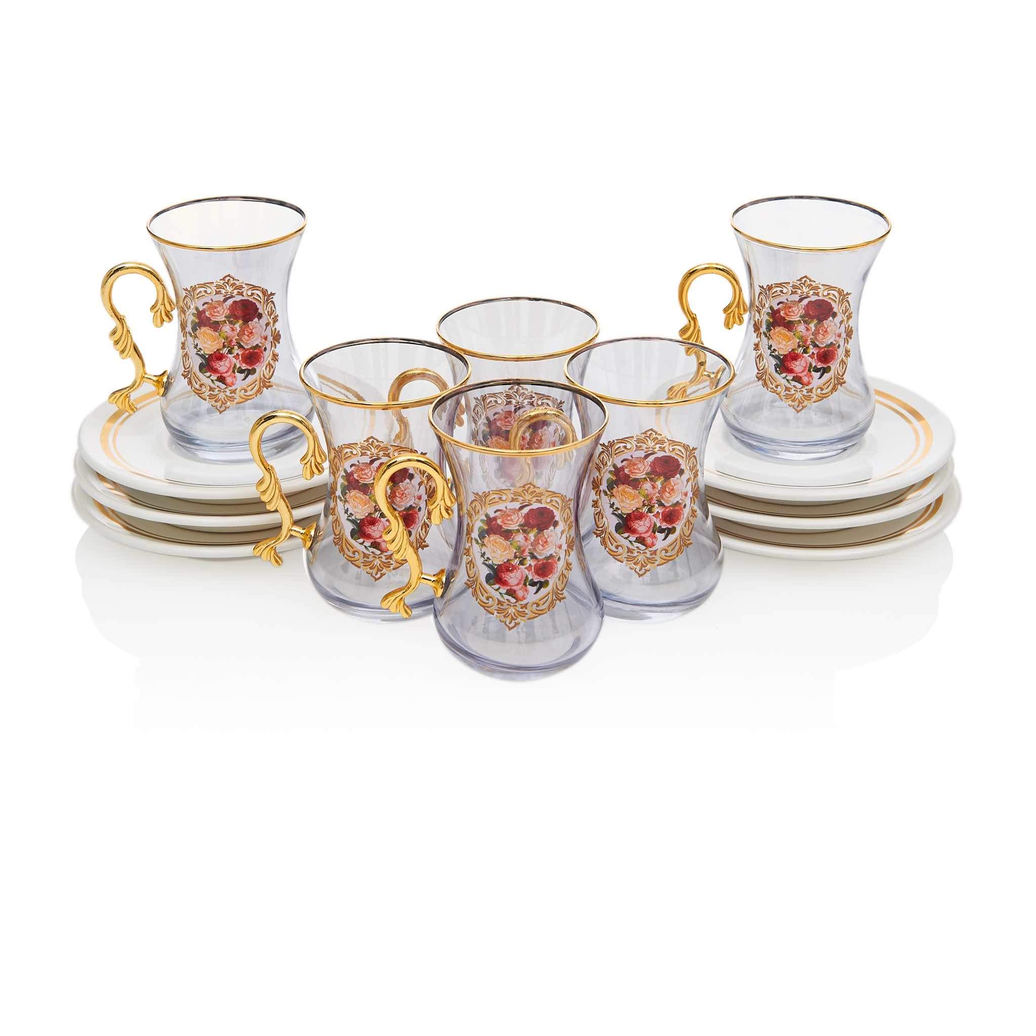 Rose Patterned Turkish Tea Set - Image 2