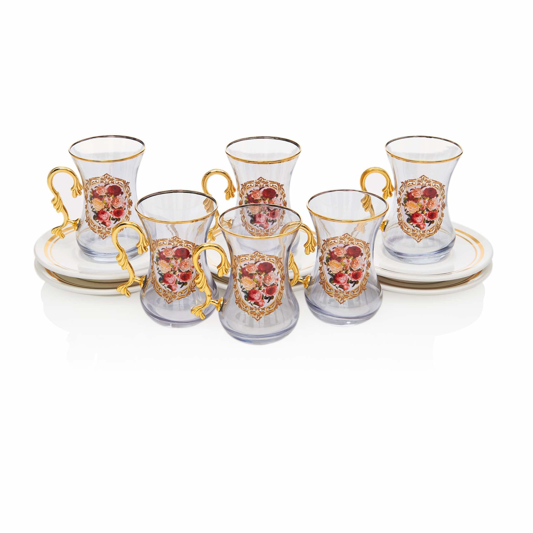 Rose Patterned Turkish Tea Set - Image 3