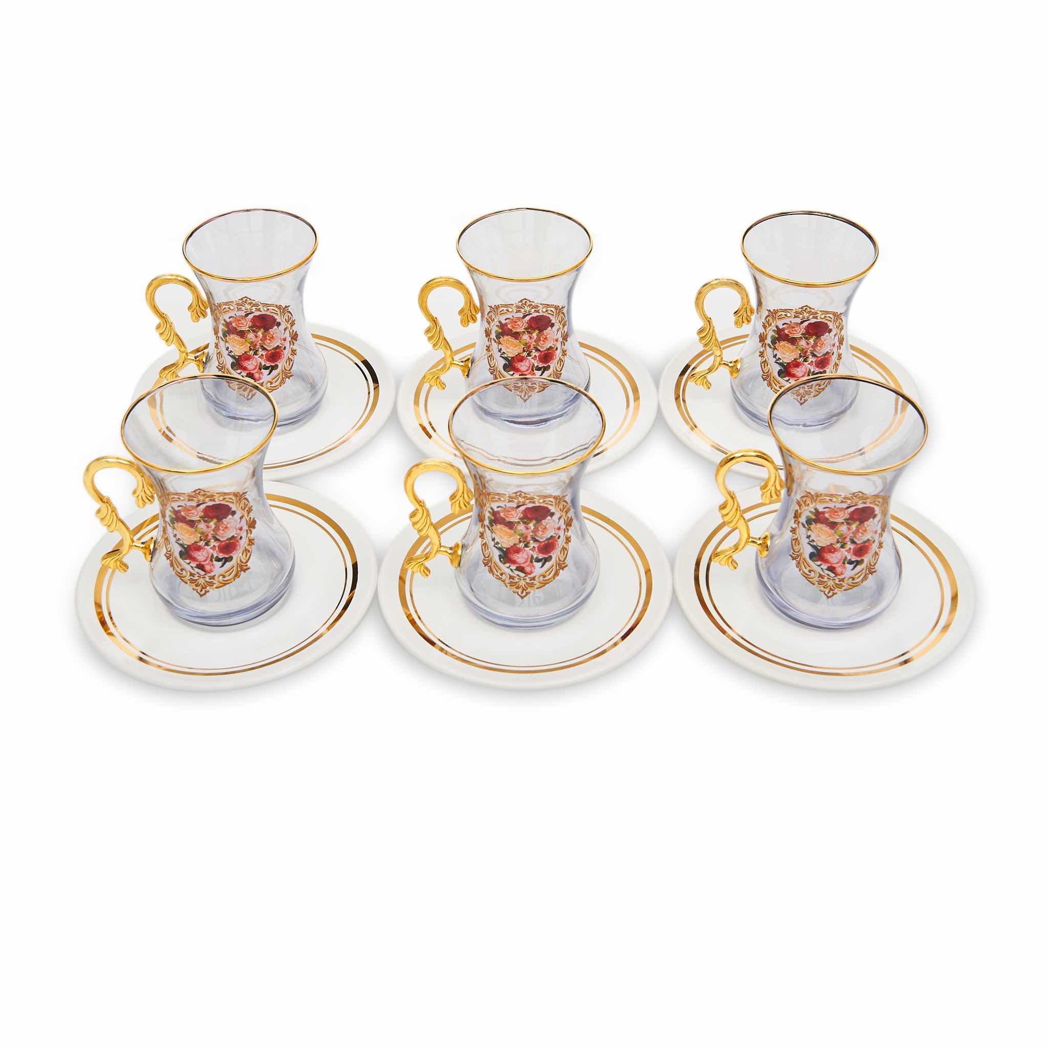 Rose Patterned Turkish Tea Set - Image 4