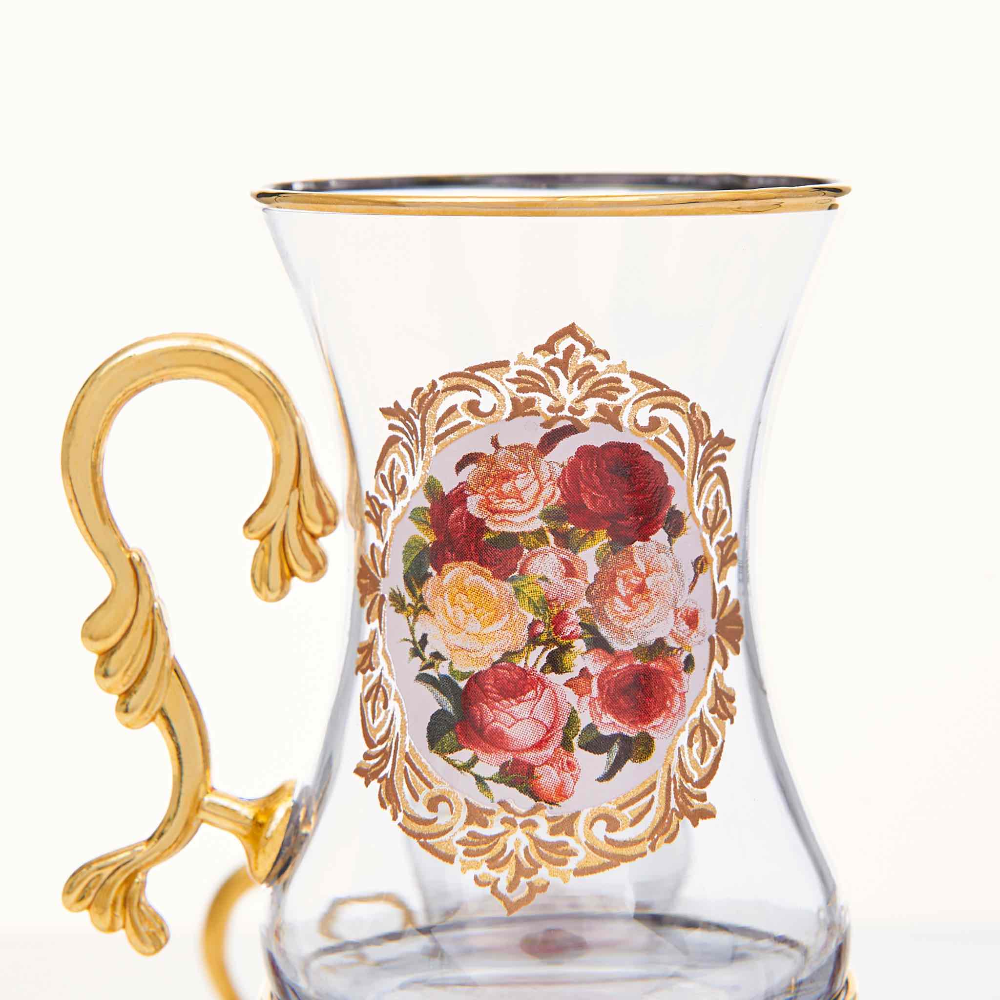 Rose Patterned Turkish Tea Set - Image 5