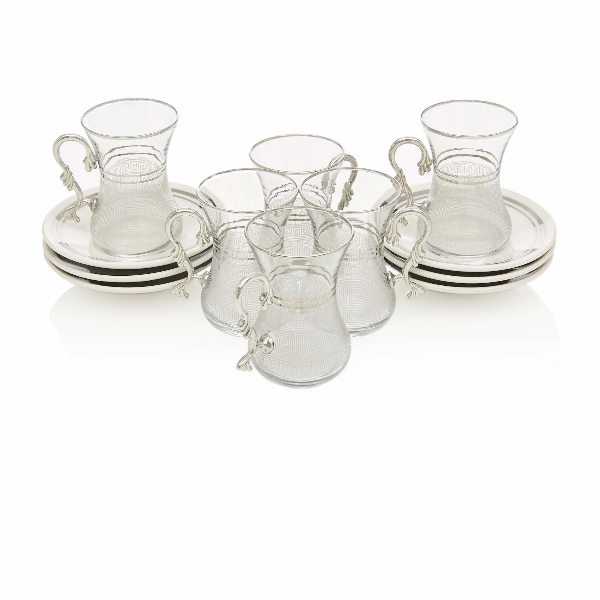 Silver Patterned Turkish Tea Set - Image 3