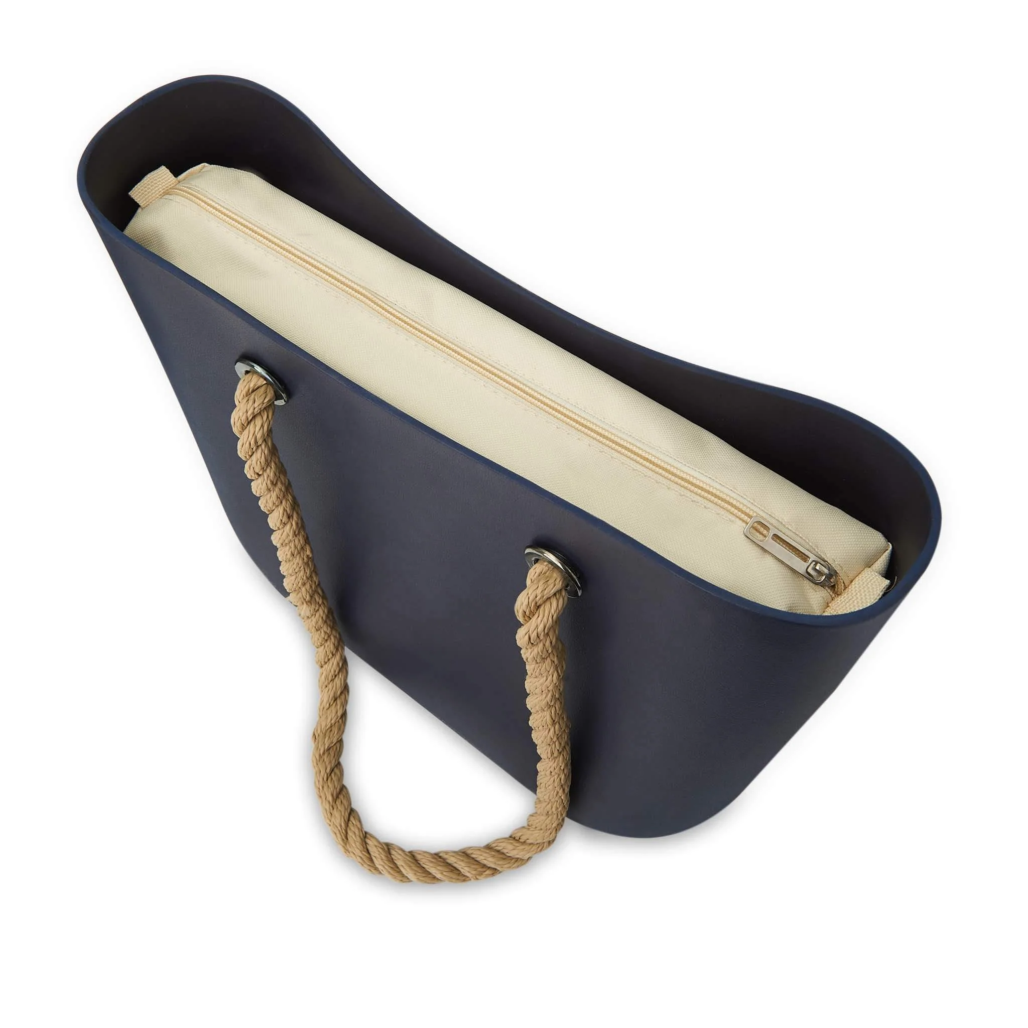 Waterproof Black Beach Bag - Brown Handle - Image 3
