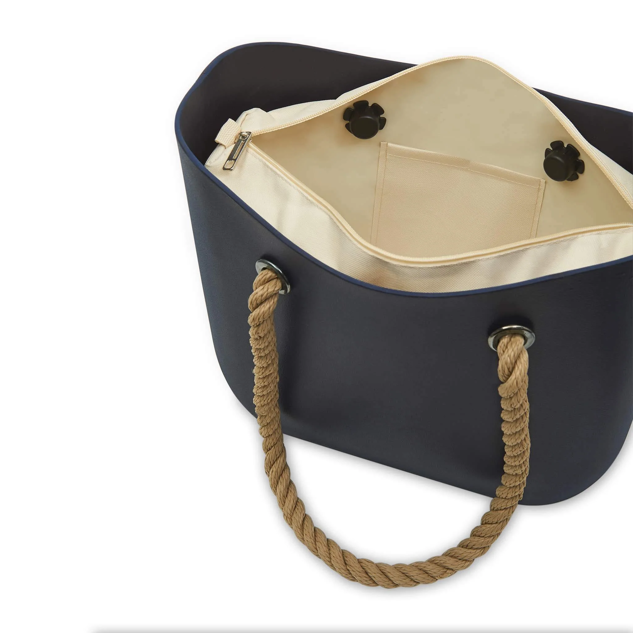 Waterproof Black Beach Bag - Brown Handle - Image 4