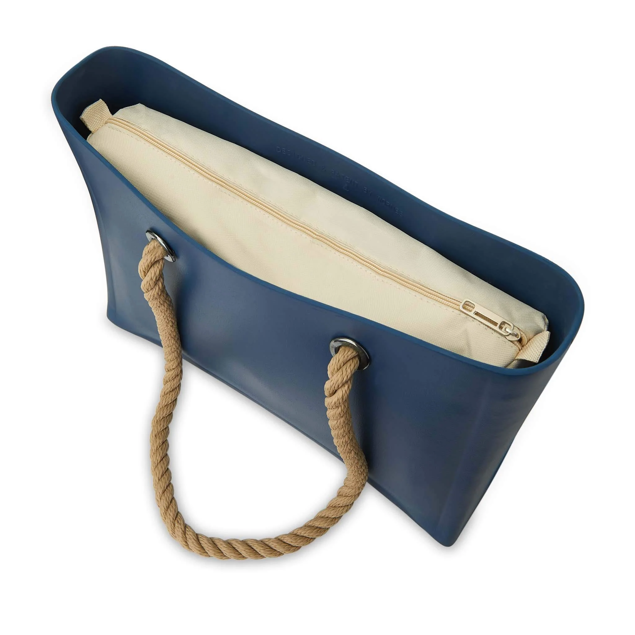 Waterproof Blue Beach Bag - Brown Handle - Image 3