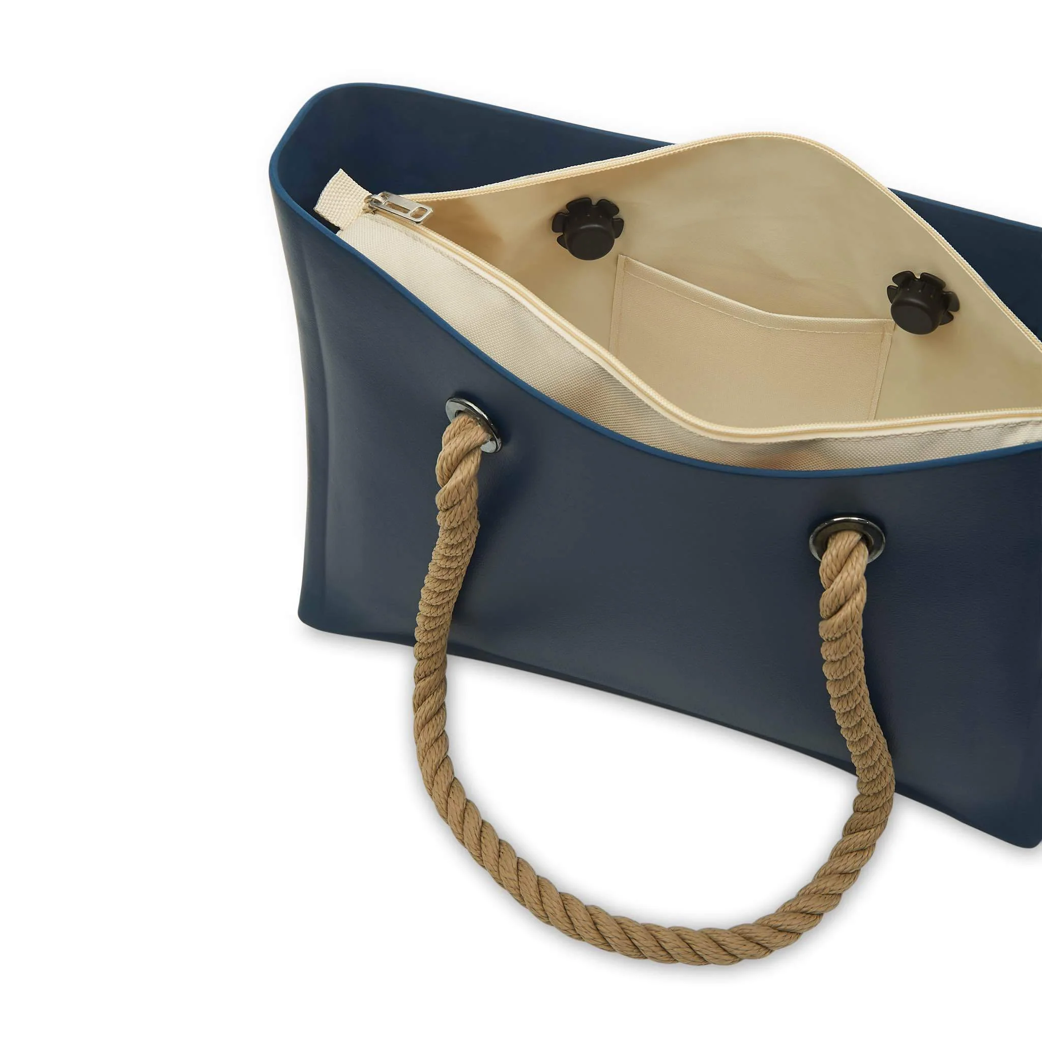 Waterproof Blue Beach Bag - Brown Handle - Image 4