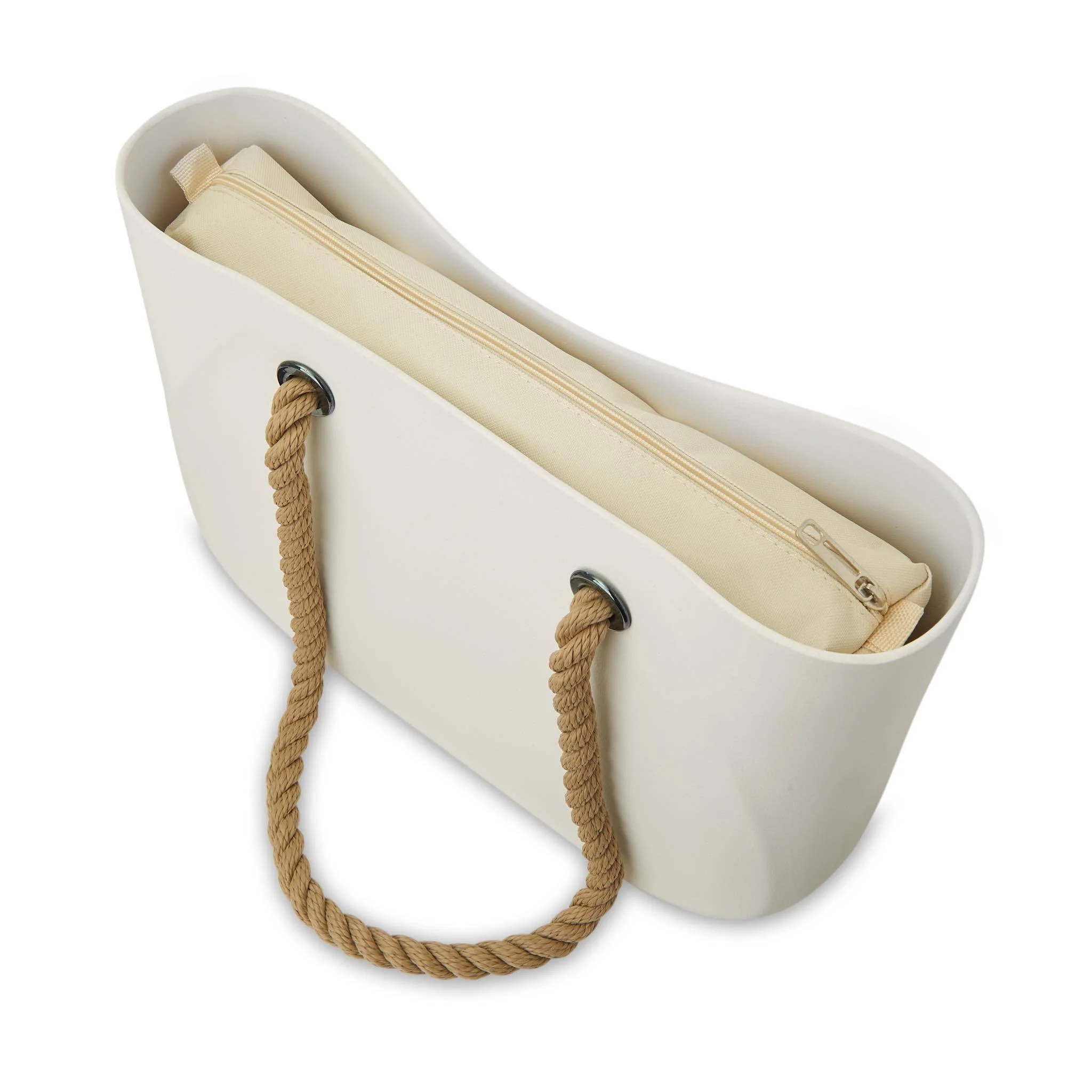 Waterproof White Beach Bag - Brown Handle - Image 3