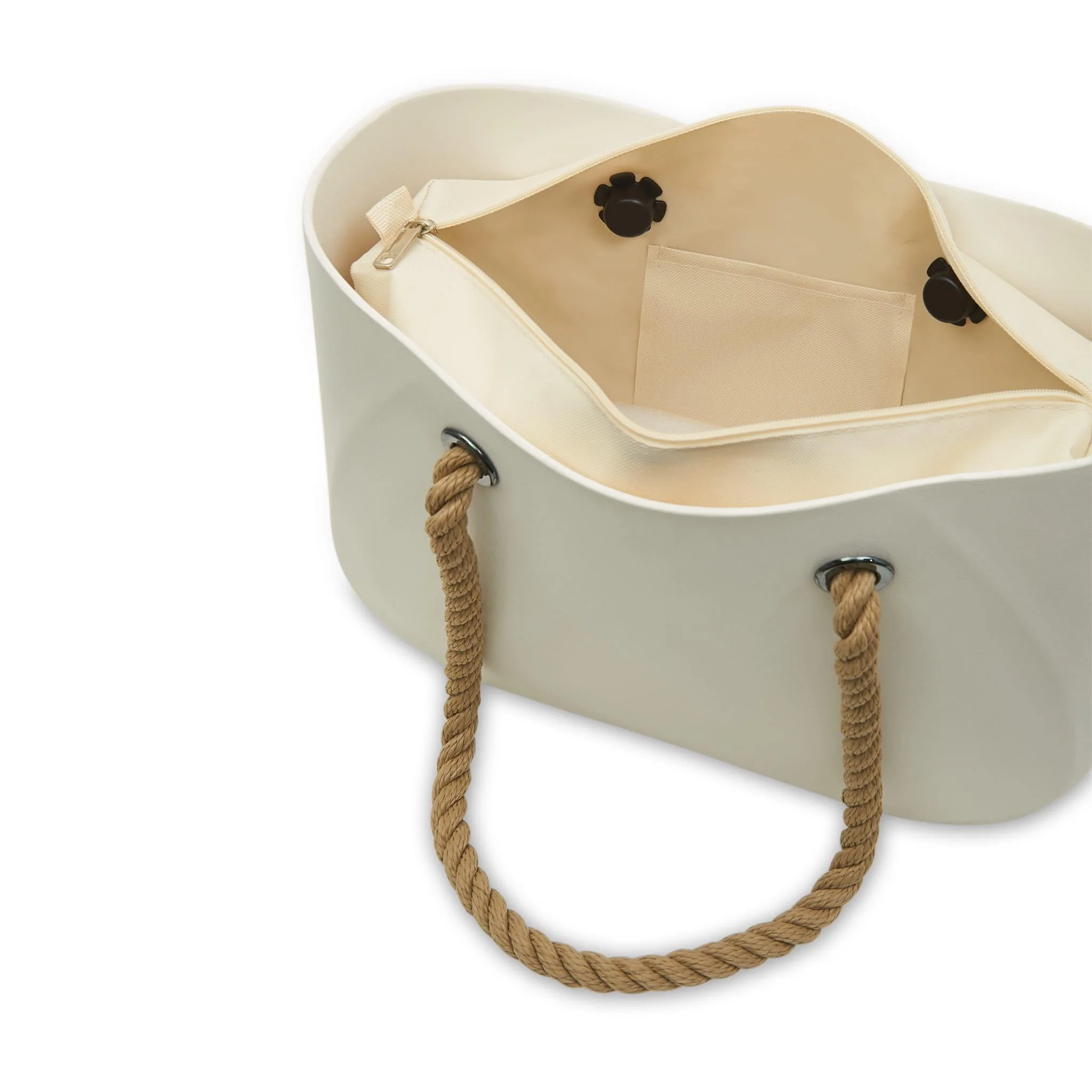 Waterproof White Beach Bag - Brown Handle - Image 4