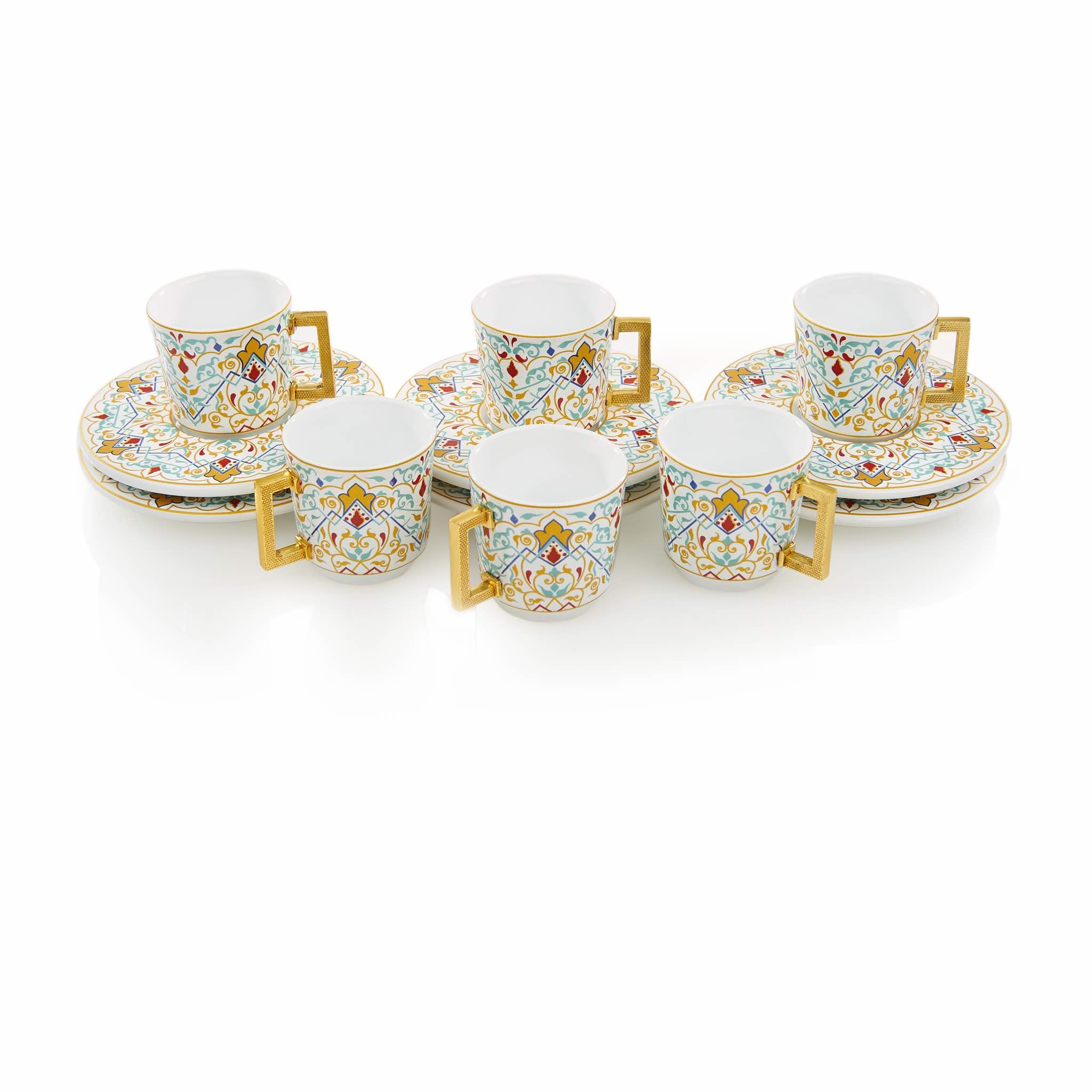 Yellow Floral Patterned Turkish Coffee Set - Image 4
