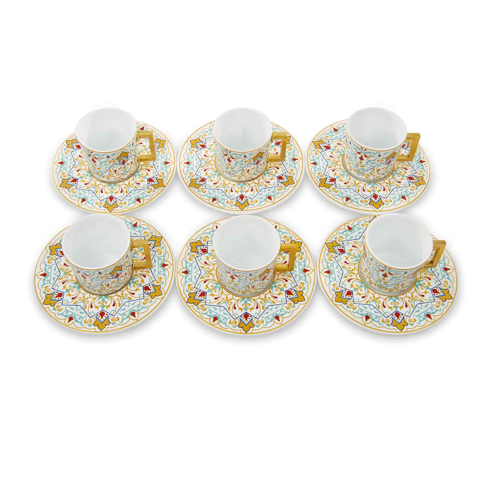 Yellow Floral Patterned Turkish Coffee Set - Image 5